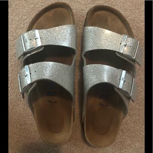 Birkenstock Arizona metallic silver sandals
